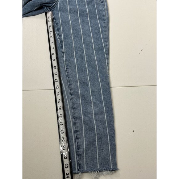 PacSun Mom Jeans Women’s 23 Blue White Stripe High Rise Raw Hem Denim Pants - Picture 8 of 10